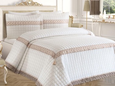 Roza Double Quilted Bedspread Cream Beige - Thumbnail