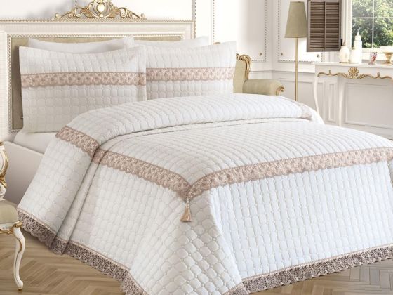 Roza Double Quilted Bedspread Cream Beige