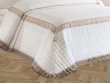 Roza Double Quilted Bedspread Cream Beige - Thumbnail