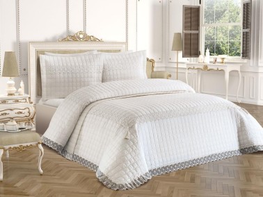 Roza Double Quilted Bedspread Cream Cream - Thumbnail