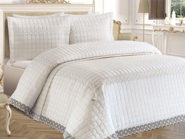 Roza Double Quilted Bedspread Cream Cream - Thumbnail