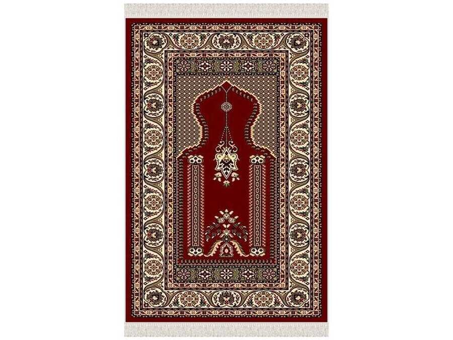 Safa Velvet Prayer Rug Burgundy - Thumbnail