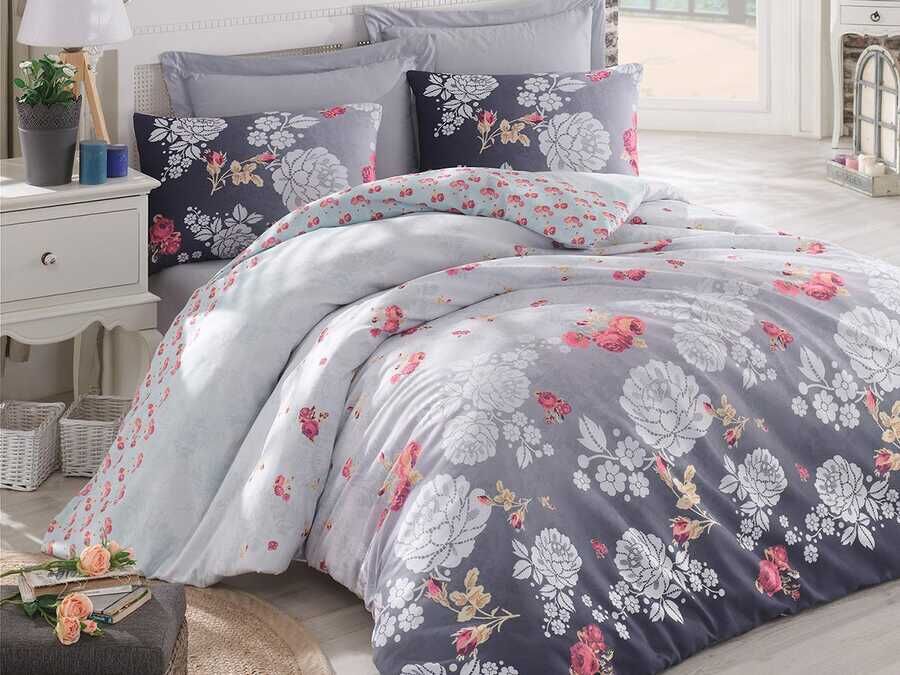  Şahende 100% Cotton Double Duvet Cover Set Navy Blue