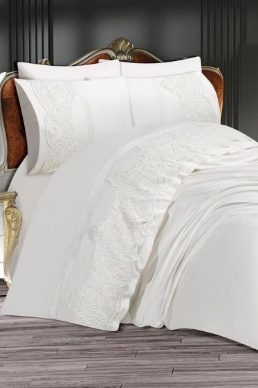 Sahra Double Size Duvet Cover Set, Duvet Cover 200x220, Sheet 240x260, Queen Size, Cream