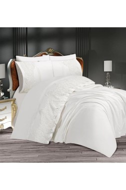 Sahra Double Size Duvet Cover Set, Duvet Cover 200x220, Sheet 240x260, Queen Size, Cream - Thumbnail