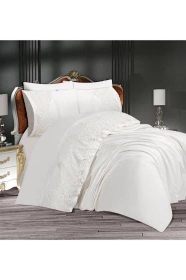 Sahra Double Size Duvet Cover Set, Duvet Cover 200x220, Sheet 240x260, Queen Size, Cream