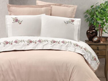 Sahara Embroidered Duvet Cover Set Beige - Thumbnail