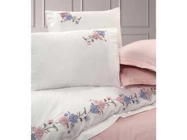 Sahara Embroidered Duvet Cover Set Powder - Thumbnail