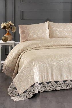 Sal Bedspread Set 3pcs, Coverlet 240x260, Pillowcase 50x70, Double Size, Beige - Thumbnail