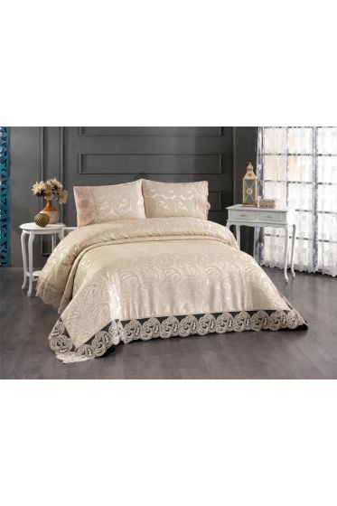Sal Bedspread Set 3pcs, Coverlet 240x260, Pillowcase 50x70, Double Size, Beige