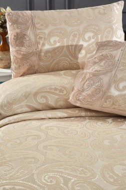 Sal Bedspread Set 3pcs, Coverlet 240x260, Pillowcase 50x70, Double Size, Beige - Thumbnail