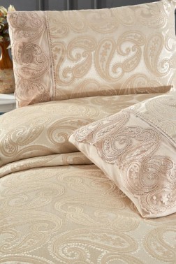 Sal Bedspread Set 3pcs, Coverlet 240x260, Pillowcase 50x70, Double Size, Beige - Thumbnail
