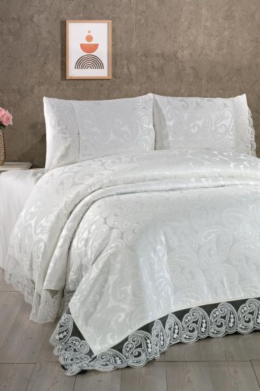 Sal Bedspread Set 3pcs, Coverlet 240x260, Pillowcase 50x70, Double Size, Cream