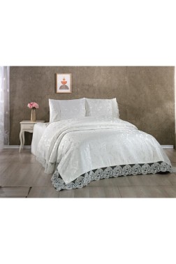 Sal Bedspread Set 3pcs, Coverlet 240x260, Pillowcase 50x70, Double Size, Cream - Thumbnail