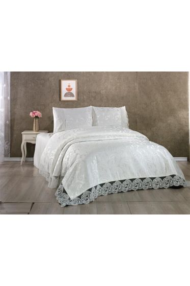 Sal Bedspread Set 3pcs, Coverlet 240x260, Pillowcase 50x70, Double Size, Cream
