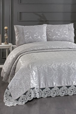 Sal Bedspread Set 3pcs, Coverlet 240x260, Pillowcase 50x70, Double Size, Gray - Thumbnail