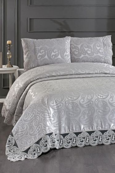 Sal Bedspread Set 3pcs, Coverlet 240x260, Pillowcase 50x70, Double Size, Gray