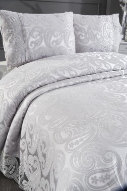 Sal Bedspread Set 3pcs, Coverlet 240x260, Pillowcase 50x70, Double Size, Gray - Thumbnail