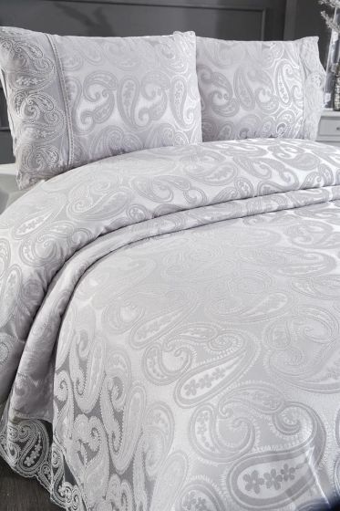 Sal Bedspread Set 3pcs, Coverlet 240x260, Pillowcase 50x70, Double Size, Gray
