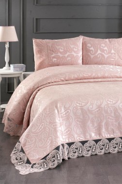 Sal Bedspread Set 3pcs, Coverlet 240x260, Pillowcase 50x70, Double Size, Pink - Thumbnail