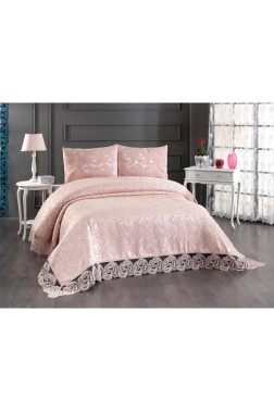 Sal Bedspread Set 3pcs, Coverlet 240x260, Pillowcase 50x70, Double Size, Pink - Thumbnail