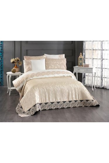 Sal Bridal Set 7pcs, Coverlet 240x260, Sheet 240x260, Duvet Cover 200x220, Pillowcase 50x70, Double Size, Beige