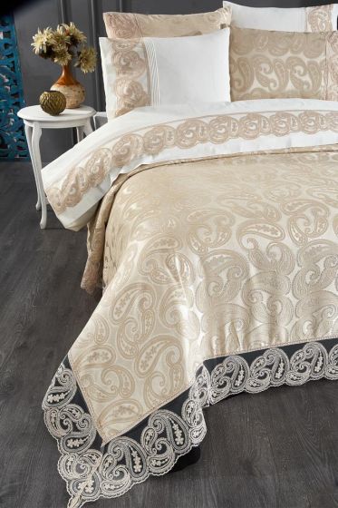 Sal Bridal Set 7pcs, Coverlet 240x260, Sheet 240x260, Duvet Cover 200x220, Pillowcase 50x70, Double Size, Beige