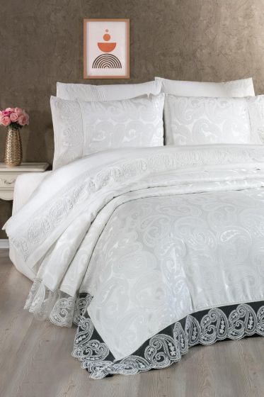 Sal Bridal Set 7pcs, Coverlet 240x260, Sheet 240x260, Duvet Cover 200x220, Pillowcase 50x70, Double Size, Cream