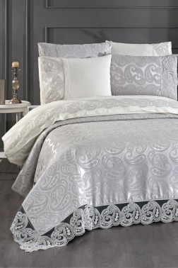 Sal Bridal Set 7pcs, Coverlet 240x260, Sheet 240x260, Duvet Cover 200x220, Pillowcase 50x70, Double Size, Gray - Thumbnail