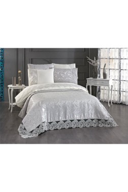 Sal Bridal Set 7pcs, Coverlet 240x260, Sheet 240x260, Duvet Cover 200x220, Pillowcase 50x70, Double Size, Gray - Thumbnail