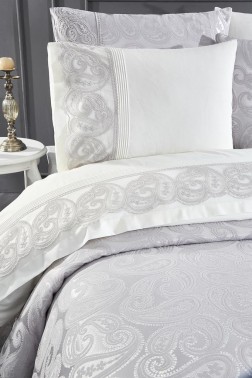 Sal Bridal Set 7pcs, Coverlet 240x260, Sheet 240x260, Duvet Cover 200x220, Pillowcase 50x70, Double Size, Gray - Thumbnail