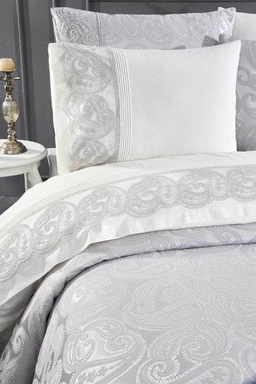 Sal Bridal Set 7pcs, Coverlet 240x260, Sheet 240x260, Duvet Cover 200x220, Pillowcase 50x70, Double Size, Gray