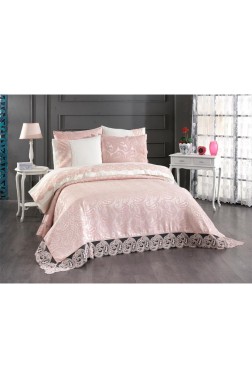 Sal Bridal Set 7pcs, Coverlet 240x260, Sheet 240x260, Duvet Cover 200x220, Pillowcase 50x70, Double Size, Pink - Thumbnail