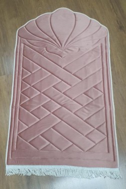Saliha Velvet Quilted Prayer Rug 70x120 cm Dry Rose - Thumbnail