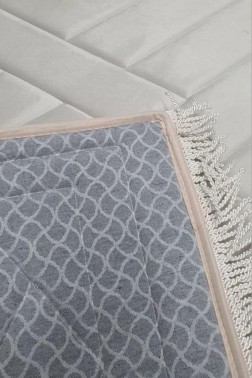 Saliha Velvet Quilted Prayer Rug 70x120 cm Light Gray - Thumbnail