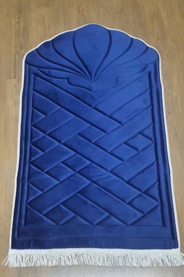 Saliha Velvet Quilted Prayer Rug 70x120 cm Navy Blue