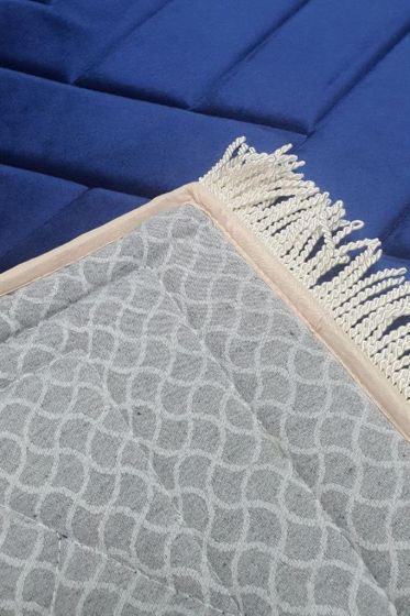 Saliha Velvet Quilted Prayer Rug 70x120 cm Navy Blue