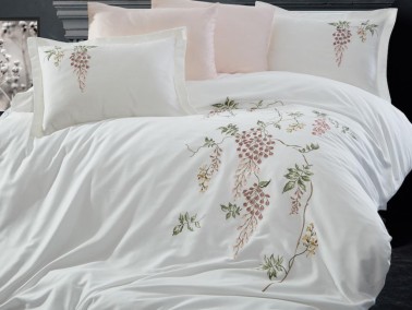 Cluster Embroidered Cotton Satin Double Duvet Cover Set - Thumbnail