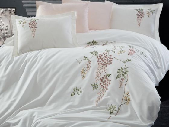 Cluster Embroidered Cotton Satin Double Duvet Cover Set
