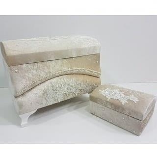Dowry World - Saltanat Velvet Double Dowry Chest Beige Dowry World - Saltanat Velvet Double Dowry Chest Beige