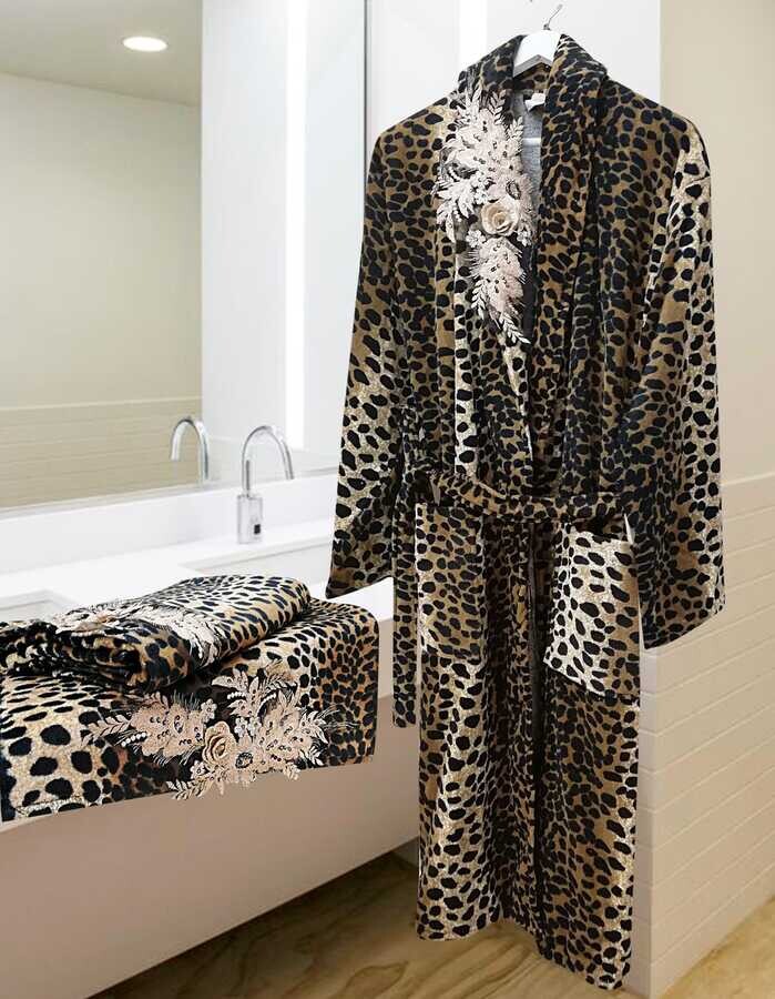 Dowry World - Şalyaka طقم ارواب حمام مكون من 3 قطع مزين بنقشه جلد الفهد