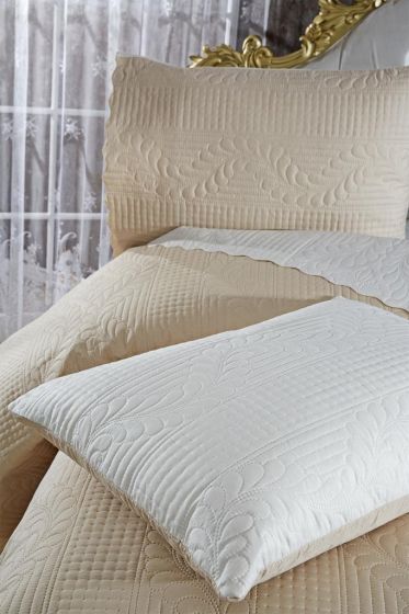 Sanem Double Sided, Full Size Bedspread Set, Coverlet 230x250 with Pillowcase Beige