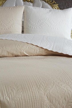 Sanem Double Sided, Full Size Bedspread Set, Coverlet 230x250 with Pillowcase Beige - Thumbnail