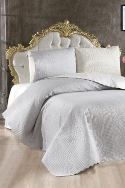 Sanem Double Sided, Full Size Bedspread Set, Coverlet 230x250 with Pillowcase Gray - Thumbnail