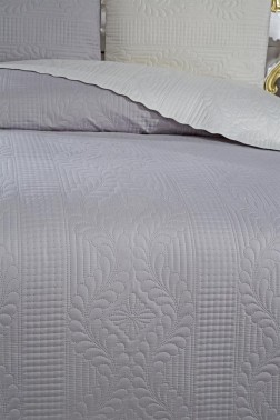 Sanem Double Sided, Full Size Bedspread Set, Coverlet 230x250 with Pillowcase Gray - Thumbnail