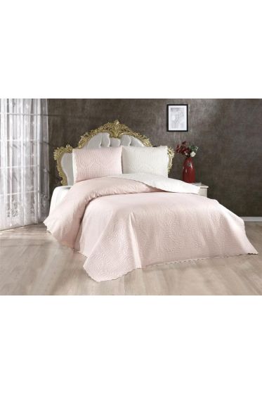Sanem Double Sided, Full Size Bedspread Set, Coverlet 230x250 with Pillowcase Pink