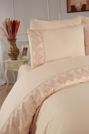 Sara Duvet Cover Set 6pcs, Duvet Cover 200x220, Bedsheet 240x260 Cotton Fabric, Full Size, Double Size Cappucino