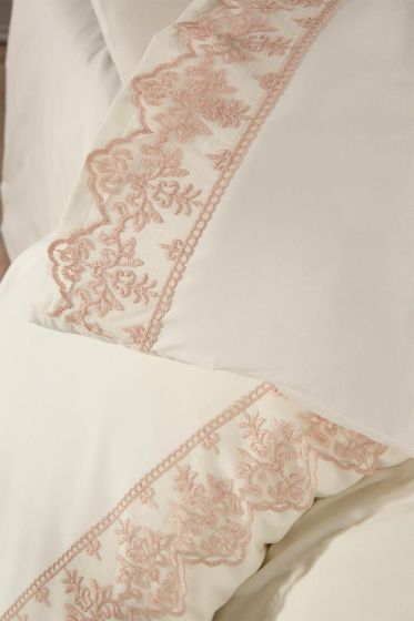 Sara Duvet Cover Set 6pcs, Duvet Cover 200x220, Bedsheet 240x260 Cotton Fabric, Full Size, Double Size Cream Cappucino