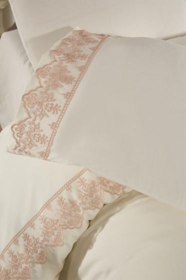 Sara Duvet Cover Set 6pcs, Duvet Cover 200x220, Bedsheet 240x260 Cotton Fabric, Full Size, Double Size Cream Cappucino