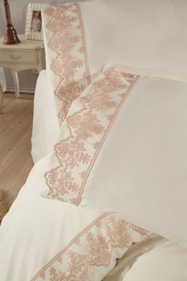 Sara Duvet Cover Set 6pcs, Duvet Cover 200x220, Bedsheet 240x260 Cotton Fabric, Full Size, Double Size Cream Cappucino